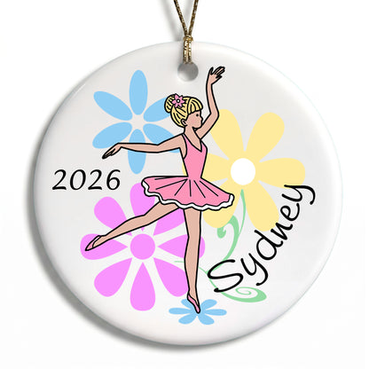 Ballet or Dance Christmas Ornament - Dainty Floral Ballerina - Blonde Hair