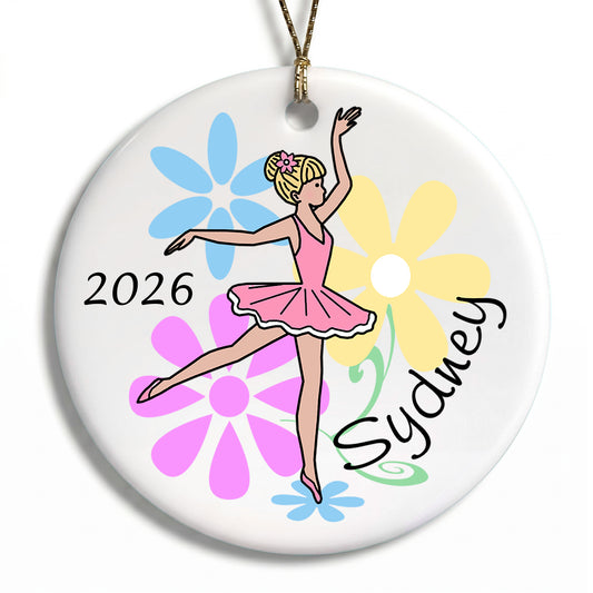 Ballet or Dance Christmas Ornament - Dainty Floral Ballerina - Blonde Hair