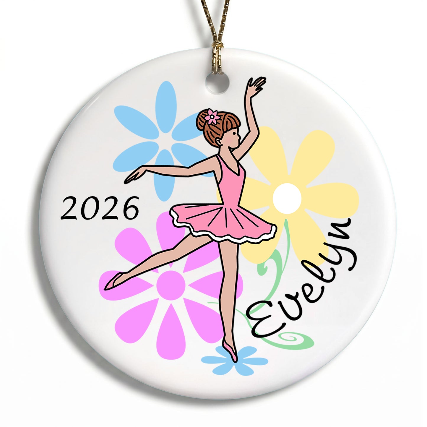 Ballet or Dance Christmas Ornament - Dainty Floral Ballerina - Red Hair