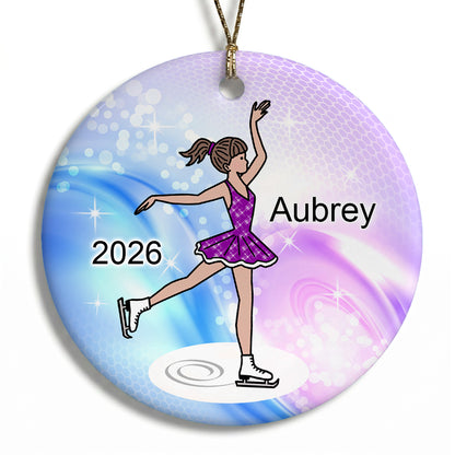 Ice Skating Christmas Ornament - Dainty Sparkle Skater - Ice Skating, Figure Skating Girl with brown hair