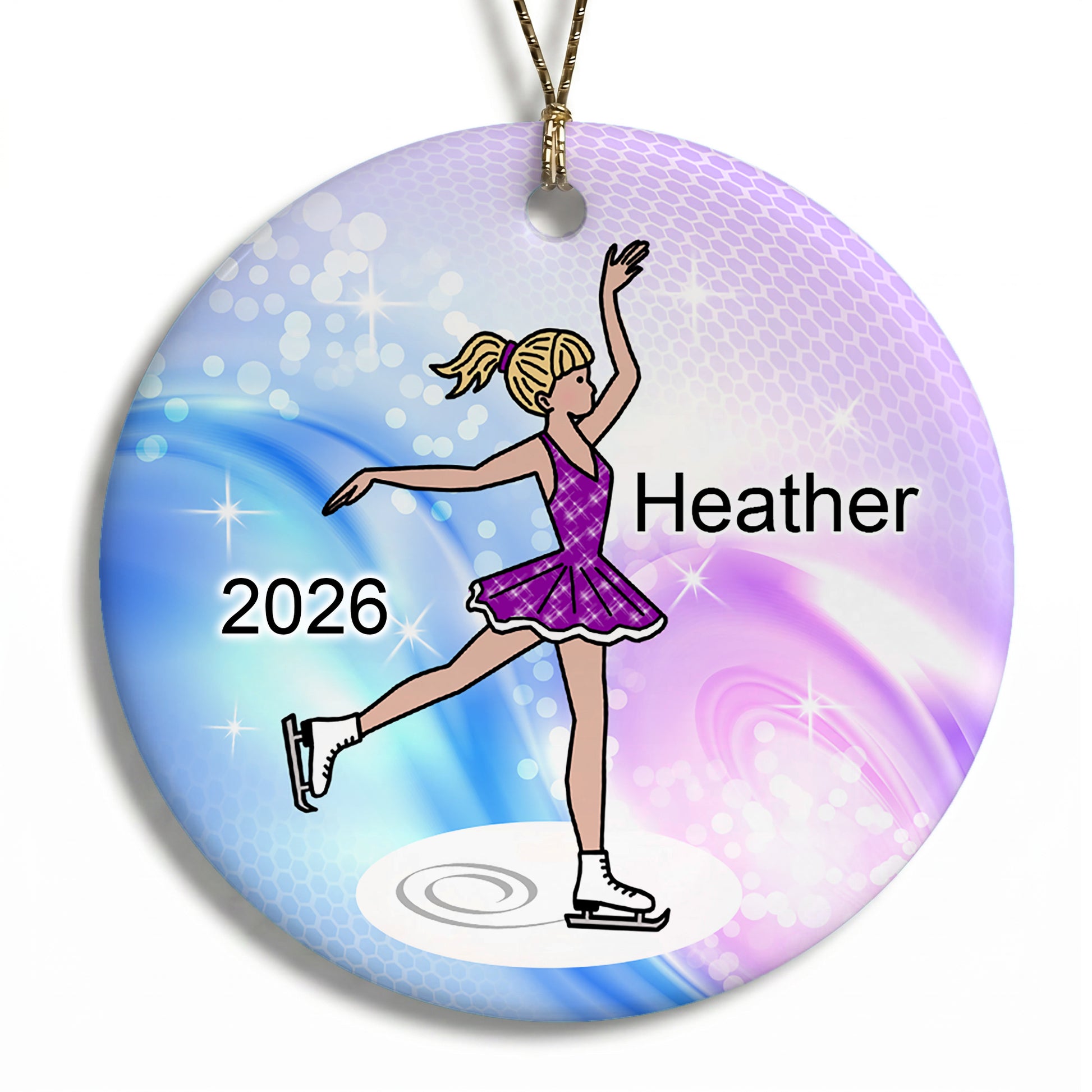 Ice Skating Christmas Ornament - Dainty Sparkle Skater - Ice Skating, Figure Skating Girl with blonde hair