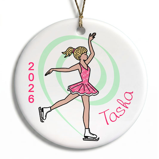 Ice Skating Christmas Ornament - Dainty Swirl Skater - Blonde Hair