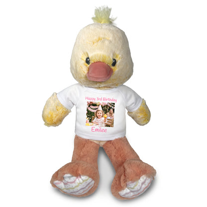 Personalized Stuffed Duck - 12 Inch Plush Ebba Dani Duck with Photo & Text - White Shirt