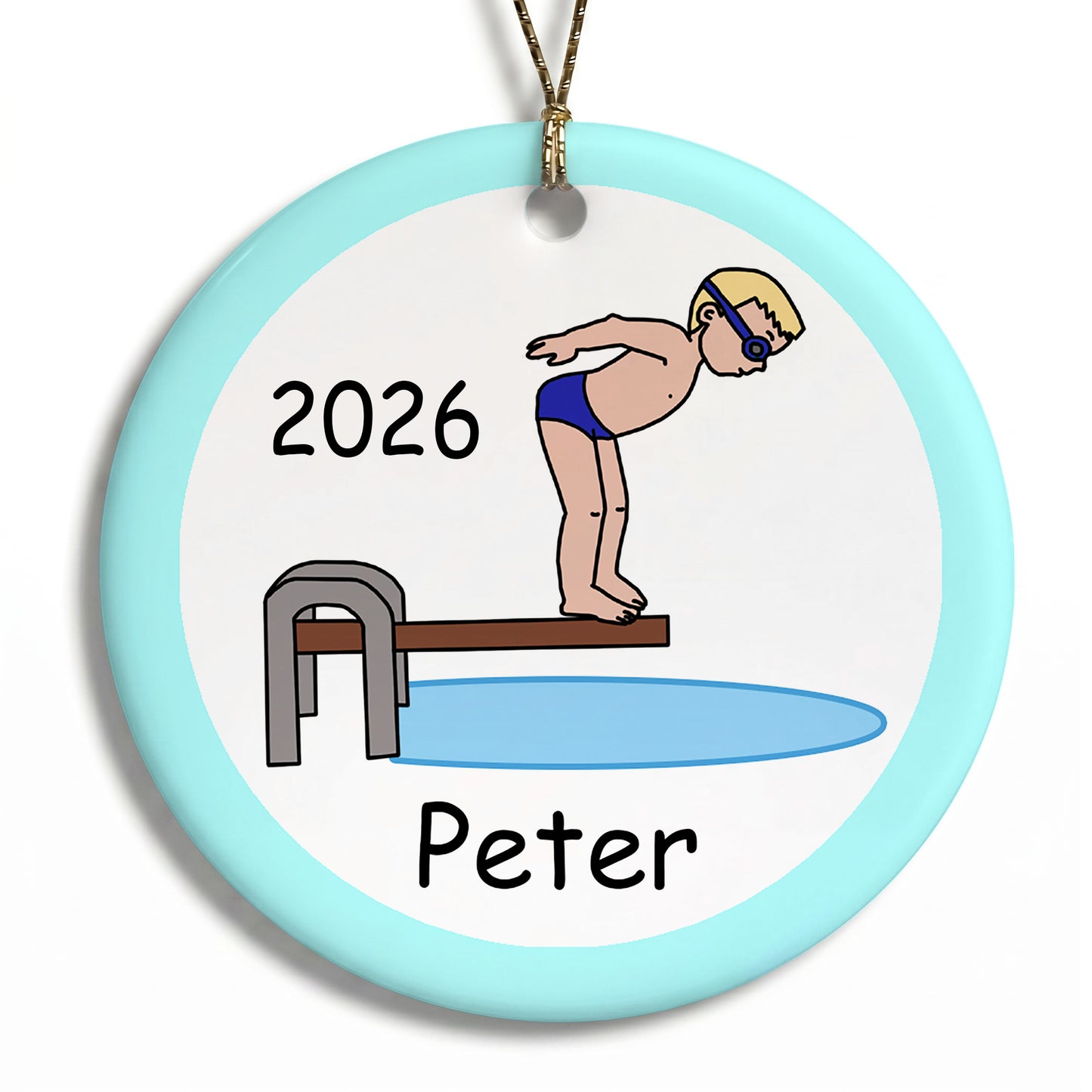 Diving or Swimming Personalized Christmas Ornament - Boy with blonde hair