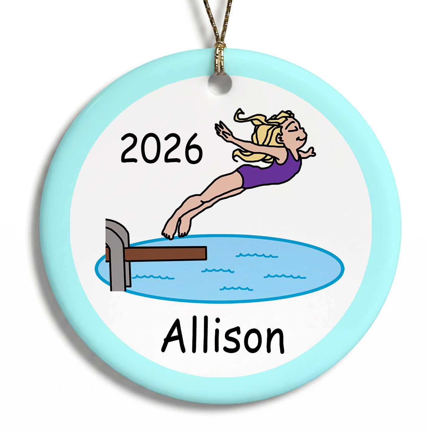 Diving or Swimming Personalized Christmas Ornament - Girl with blonde hair