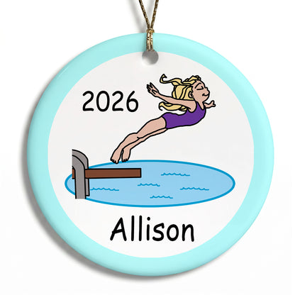 Diving or Swimming Personalized Christmas Ornament - Girl with blonde hair