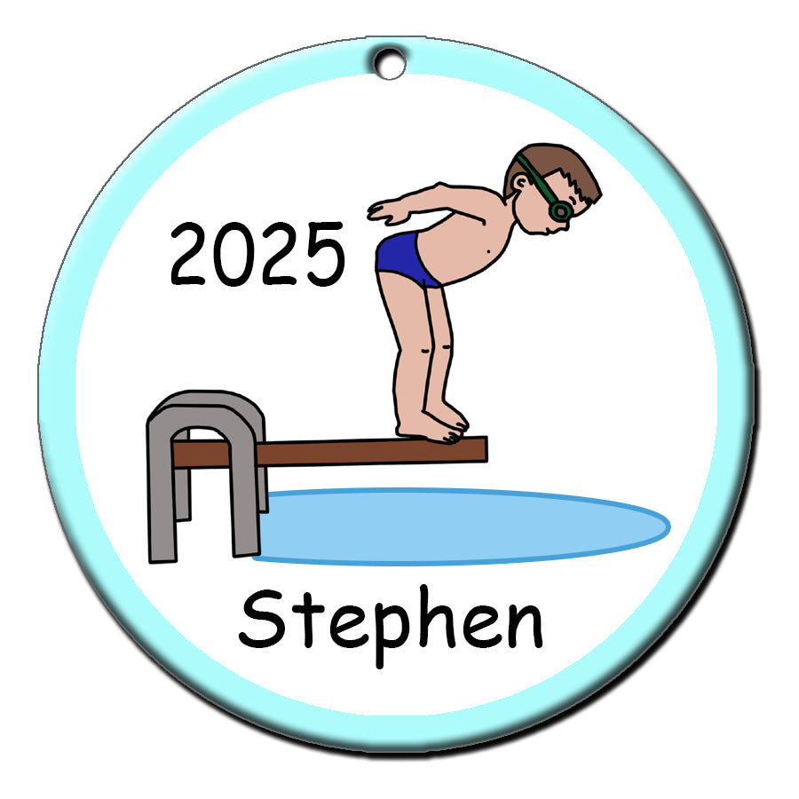 Diving or Swimming Personalized Christmas Ornament - Boy