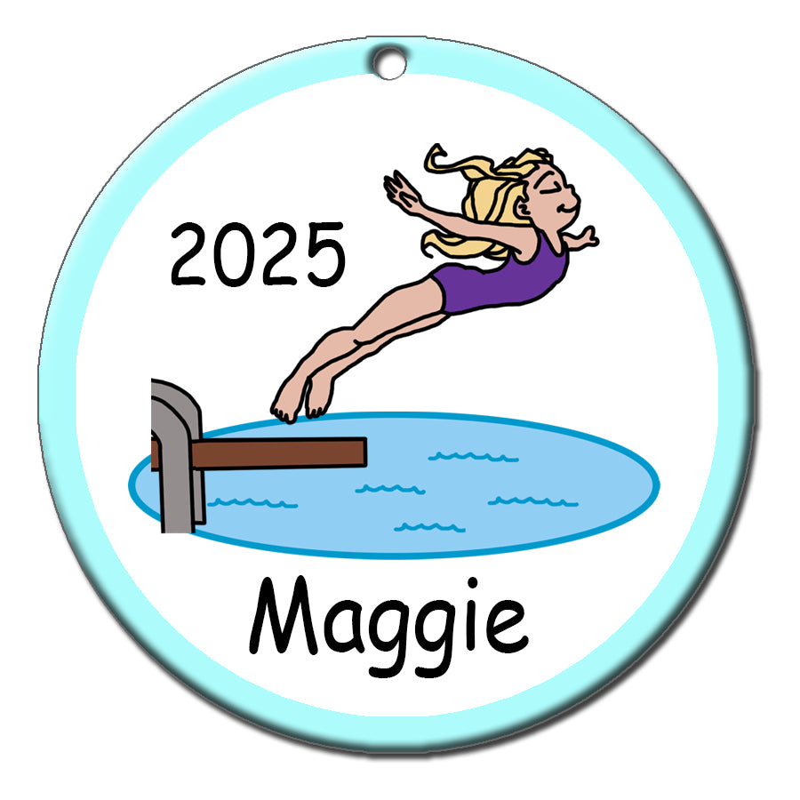 Diving or Swimming Personalized Christmas Ornament - Girl