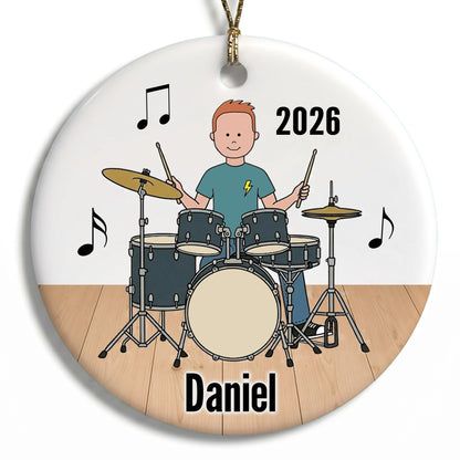 Drum Boy Personalized Christmas Ornament - C - Red Hair / Fair Skin, 