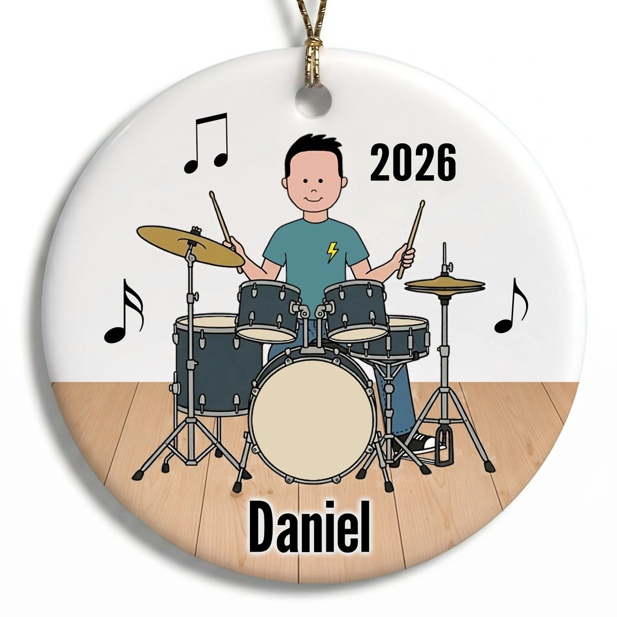 Drum Boy Personalized Christmas Ornament - D - Black Hair / Fair Skin, 