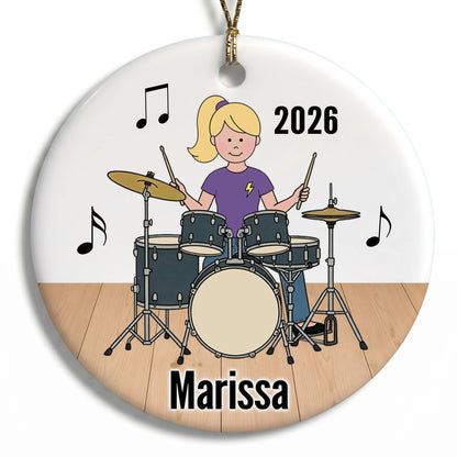 Drum Girl Personalized Christmas Ornament - A - Blonde Hair / Fair Skin, 