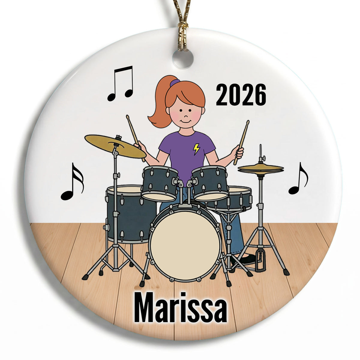 Drum Girl Personalized Christmas Ornament - C - Red Hair / Fair Skin, 
