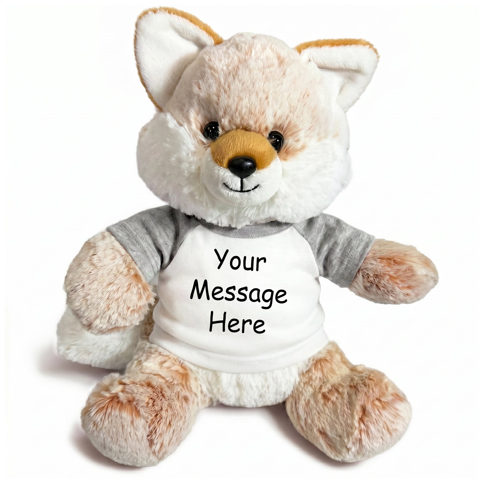 Personalized Stuffed Fox - 11 Inch Fancy Fox - Grey Shirt