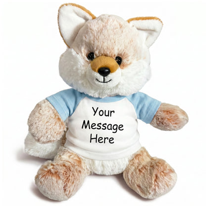 Personalized Stuffed Fox - 11 Inch Fancy Fox - Light Blue Shirt