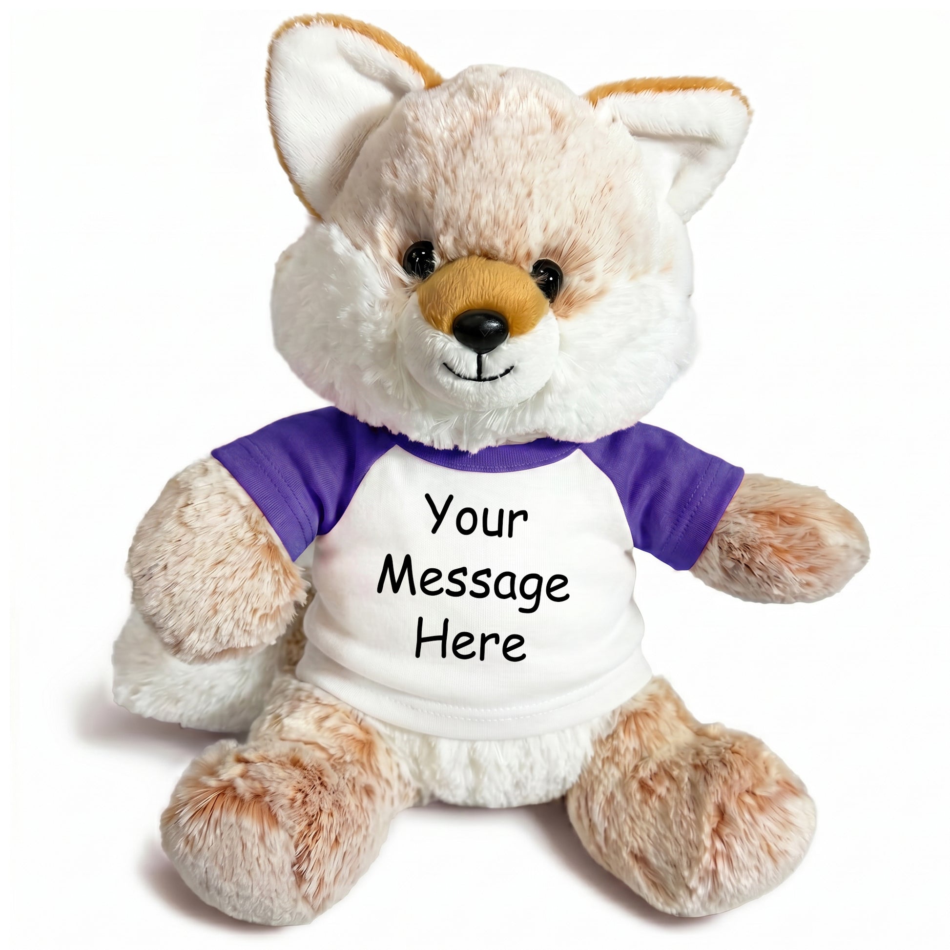 Personalized Stuffed Fox - 11 Inch Fancy Fox - Purple shirt
