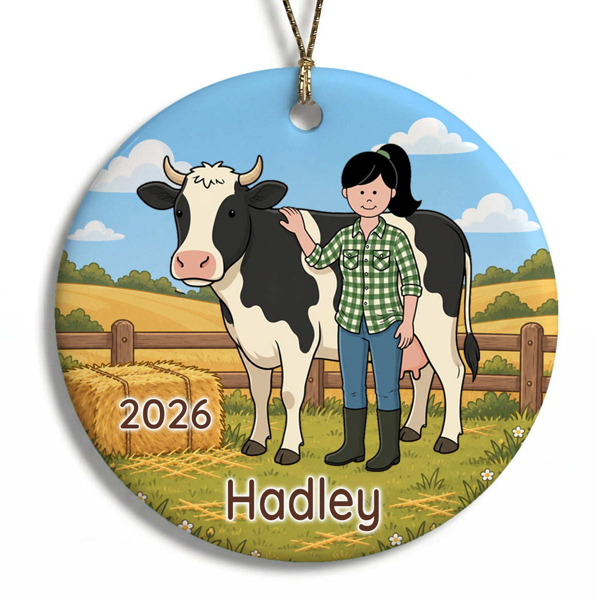 Personalized Farming Christmas Ornament – Girl with Cow