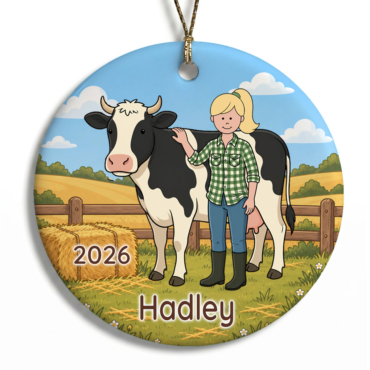Personalized Farming Christmas Ornament – Girl with Cow