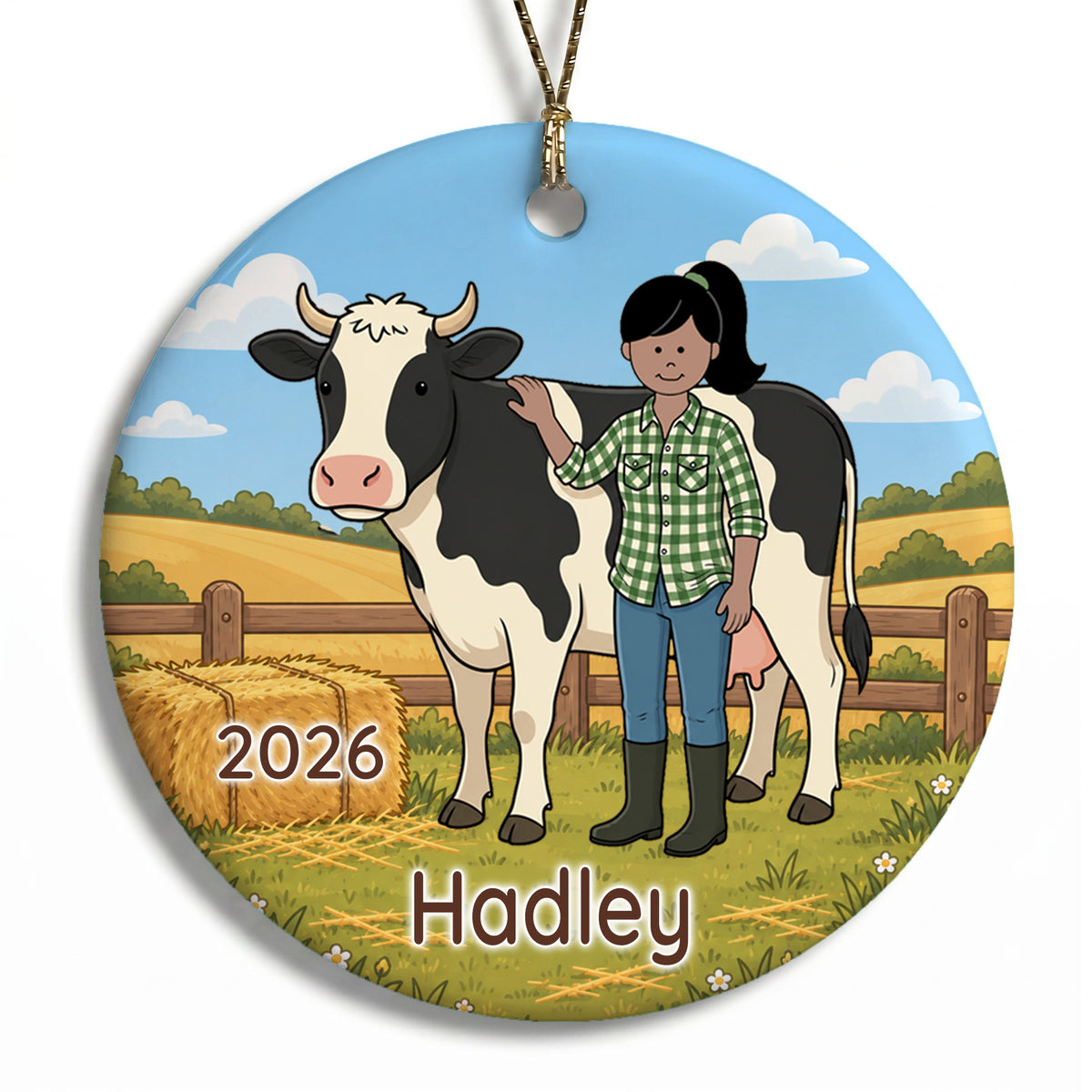 Personalized Farming Christmas Ornament – Girl with Cow