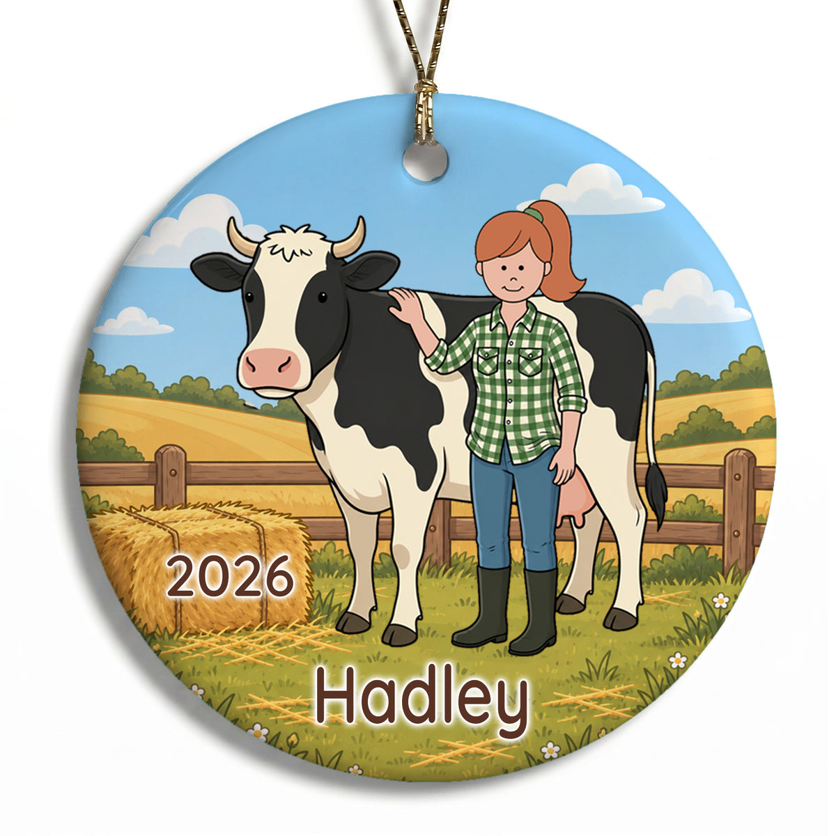 Personalized Farming Christmas Ornament – Girl with Cow