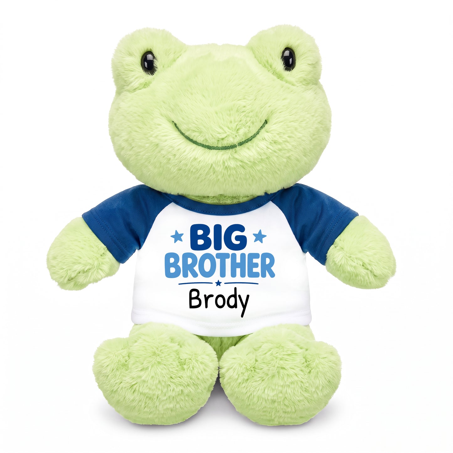 Personalized Big Brother Stuffed Frog - 12 Inch Plush Tumbletoes Frog - Royal Blue Shirt, Blue Design