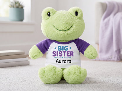 Personalized Big Sister Stuffed Frog - 12 Inch Plush Tumbletoes Frog - Choose from fun colors and add any name