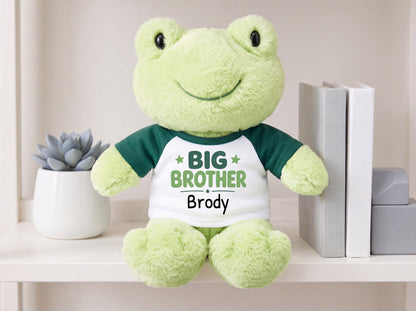 Personalized Big Brother Stuffed Frog - 12 Inch Plush Tumbletoes Frog with your choice of shirt color and any name.