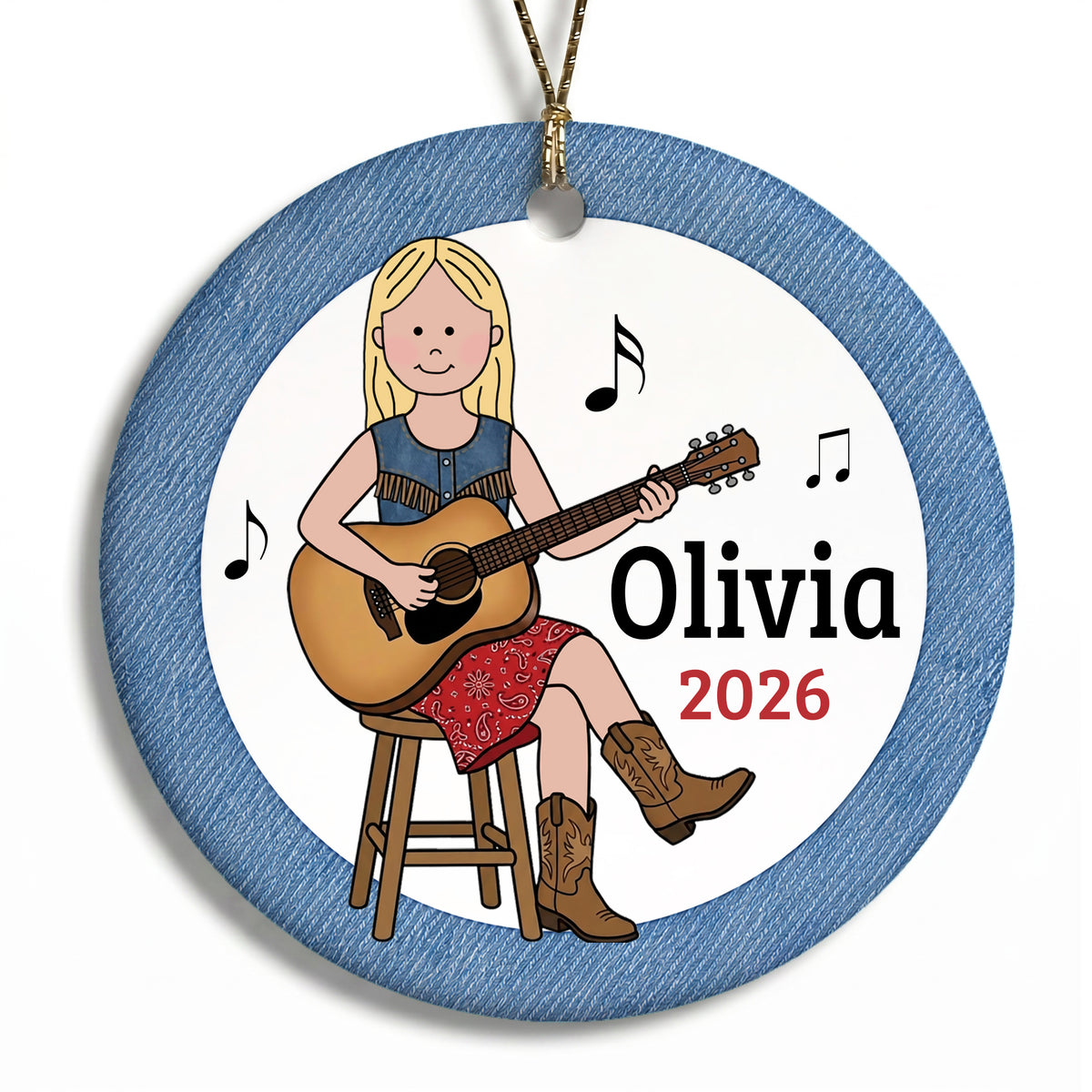 Guitar Girl Personalized Christmas Ornament