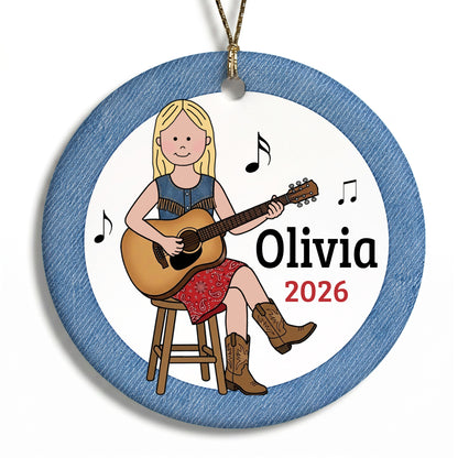Guitar Girl Personalized Christmas Ornament