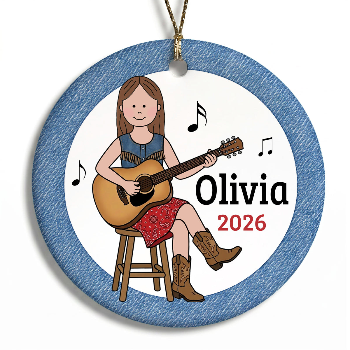 Guitar Girl Personalized Christmas Ornament