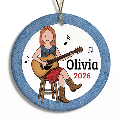 Guitar Girl Personalized Christmas Ornament