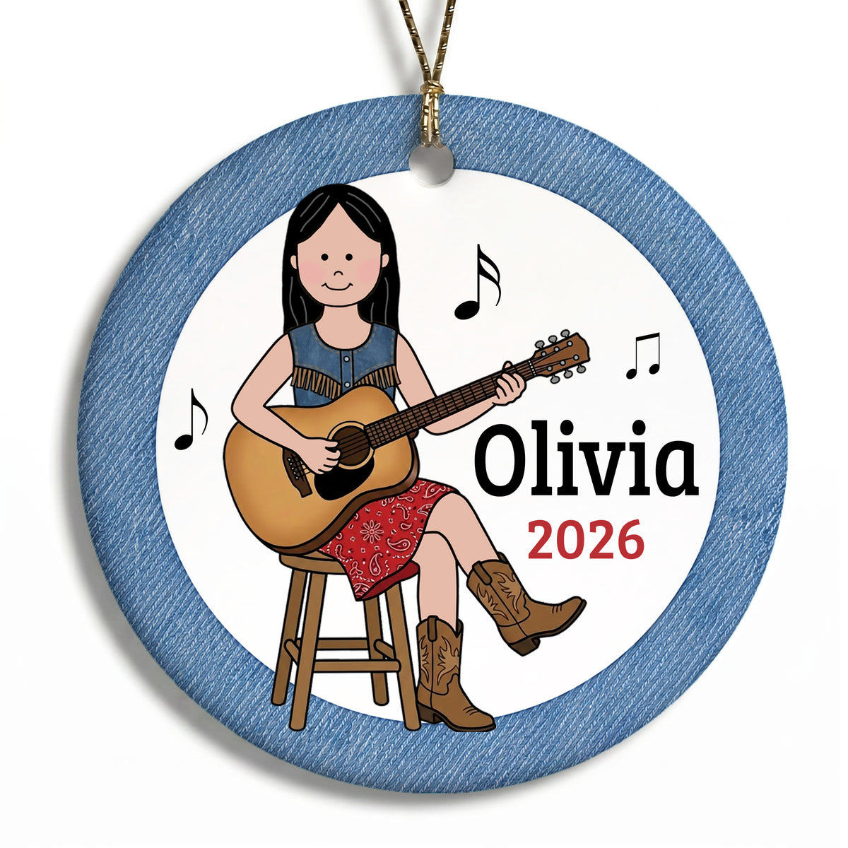 Guitar Girl Personalized Christmas Ornament