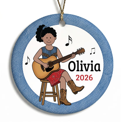 Guitar Girl Personalized Christmas Ornament