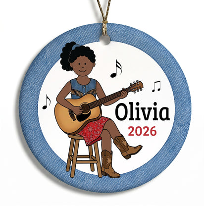 Guitar Girl Personalized Christmas Ornament