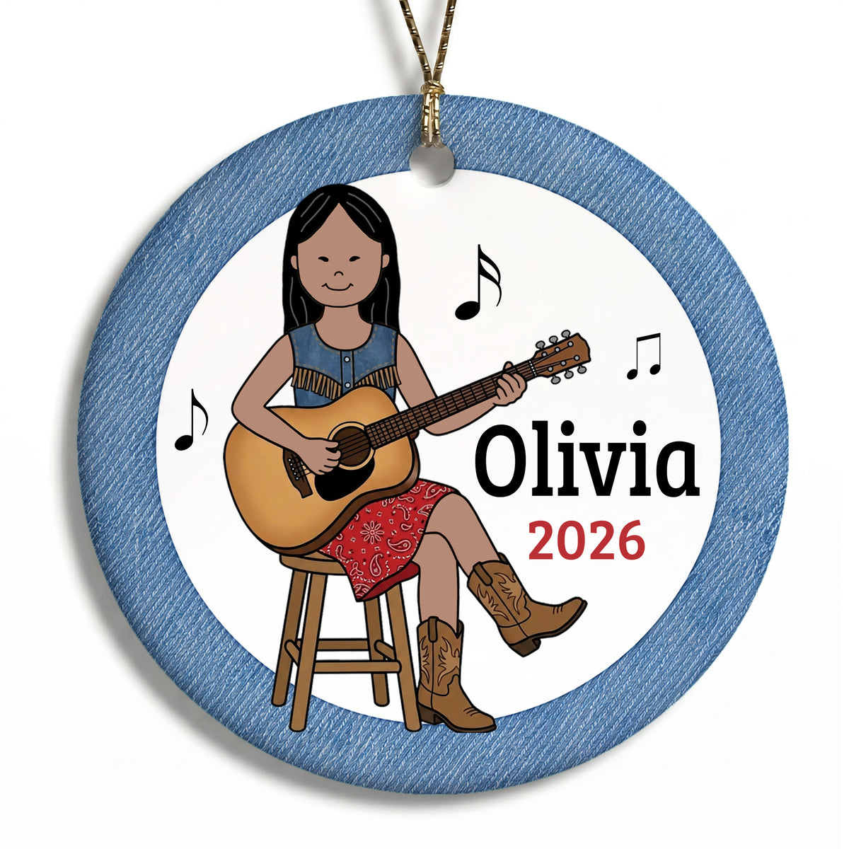 Guitar Girl Personalized Christmas Ornament