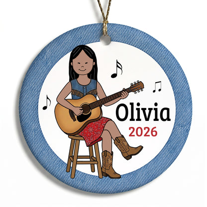 Guitar Girl Personalized Christmas Ornament