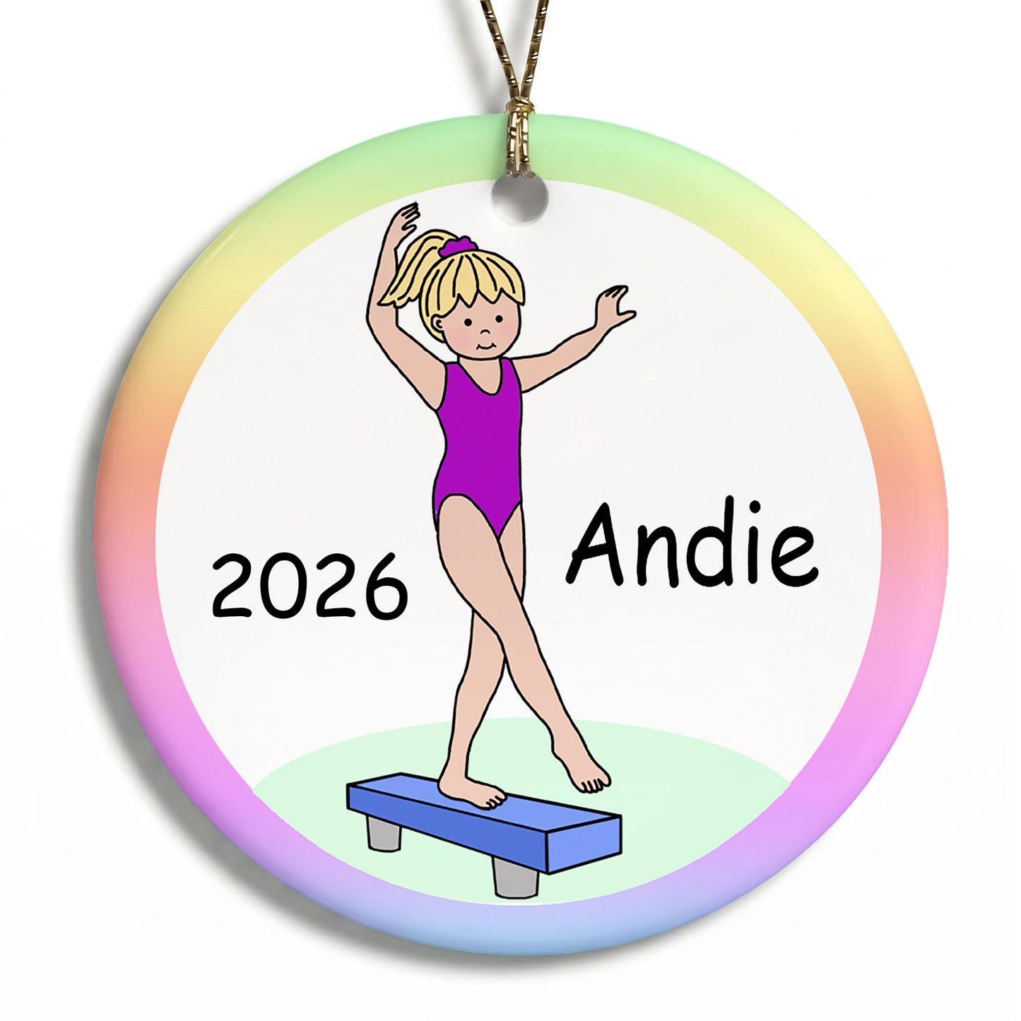Gymnastics Christmas Ornament - Girl on Beam Design - Blonde Hair