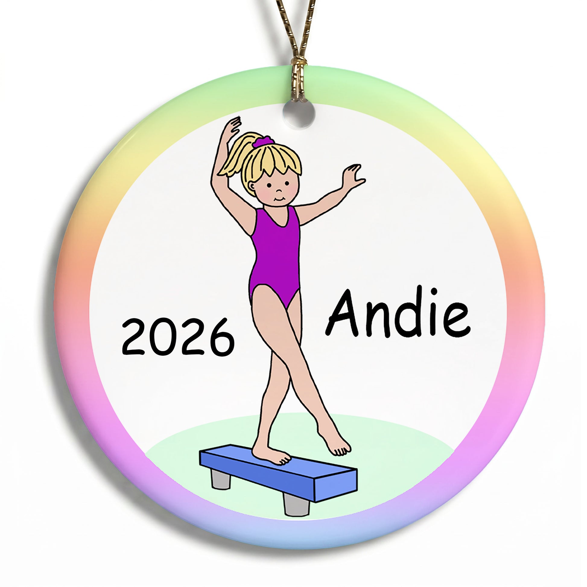 Gymnastics Christmas Ornament - Girl on Beam Design - Blonde Hair