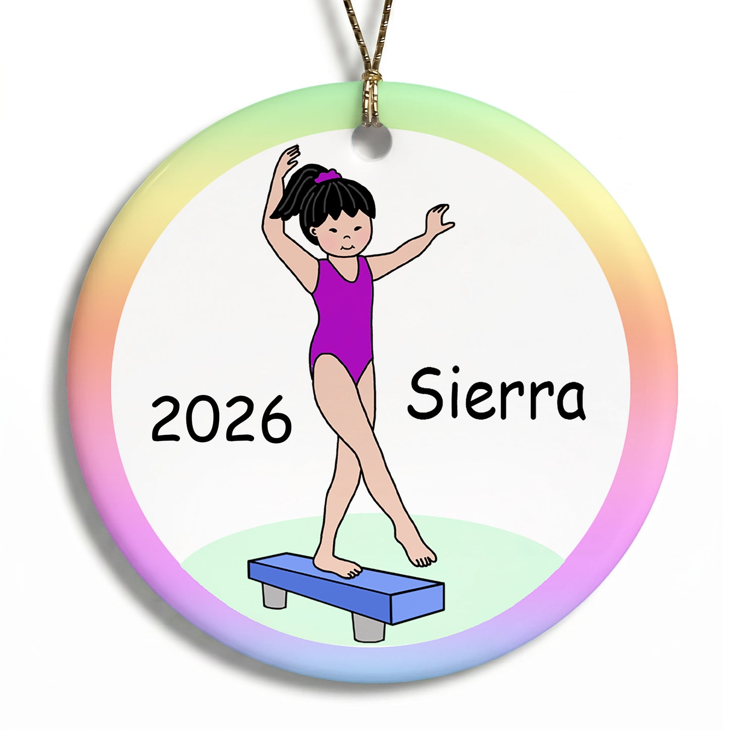 Gymnastics Christmas Ornament - Girl on Beam Design - Asian