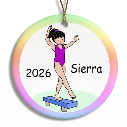 Gymnastics Christmas Ornament - Girl on Beam Design - Asian