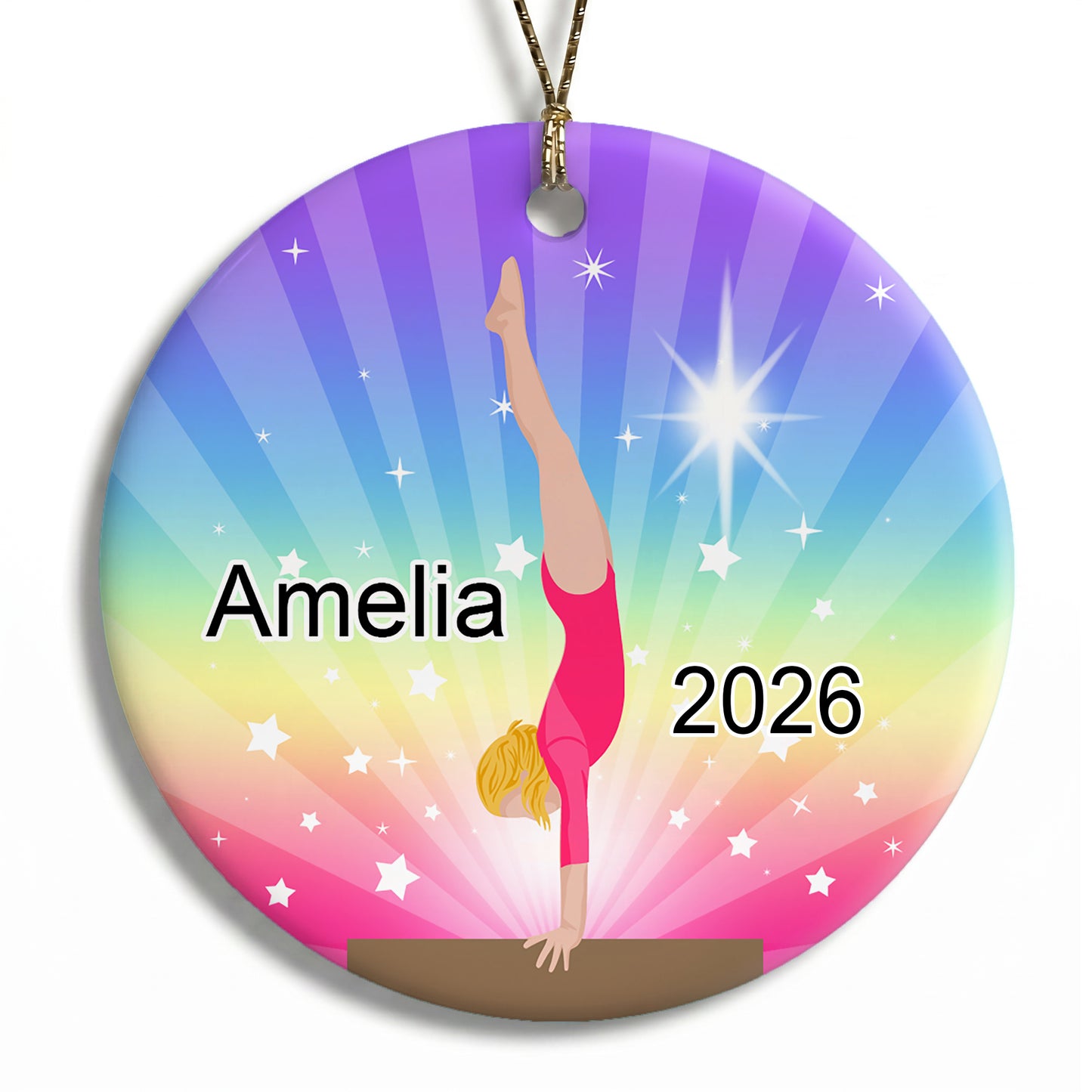 Gymnastics Dreams Christmas Ornament - Beam Design - Blonde Hair
