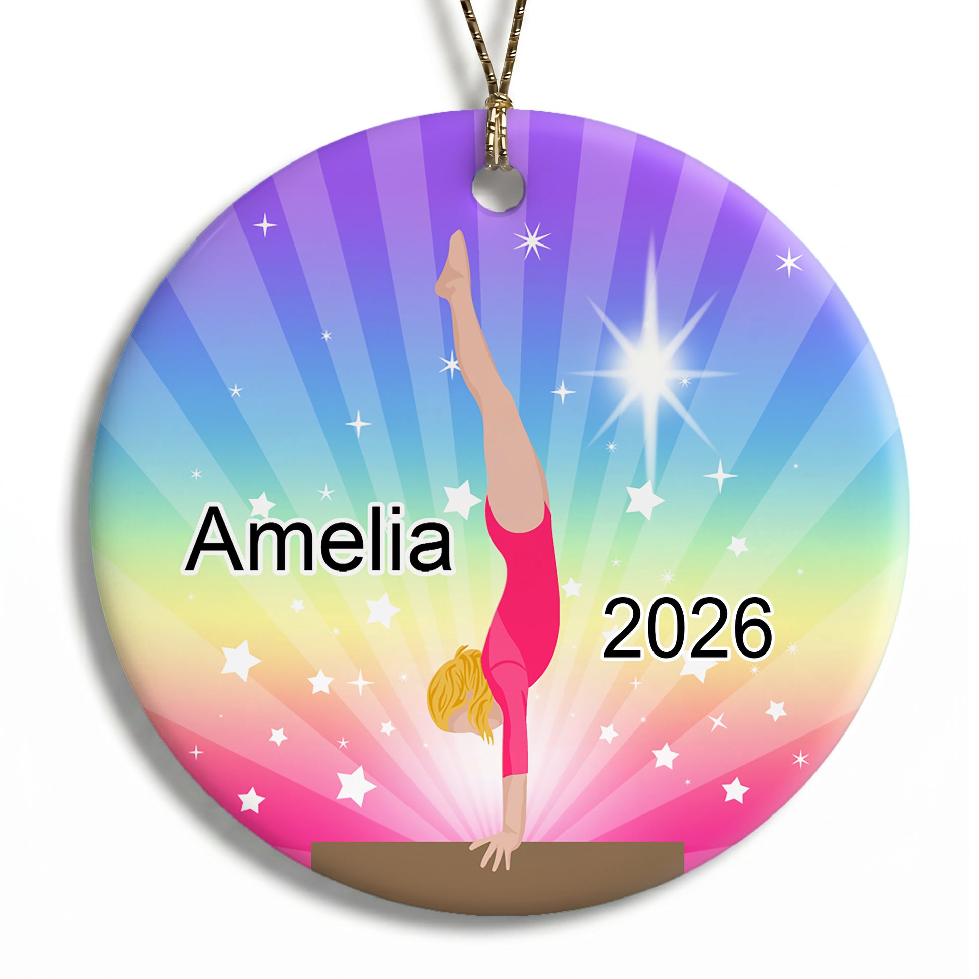Gymnastics Dreams Christmas Ornament - Beam Design - Blonde Hair