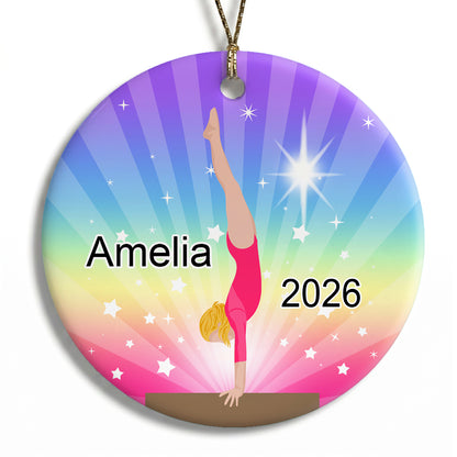 Gymnastics Dreams Christmas Ornament - Beam Design - Blonde Hair