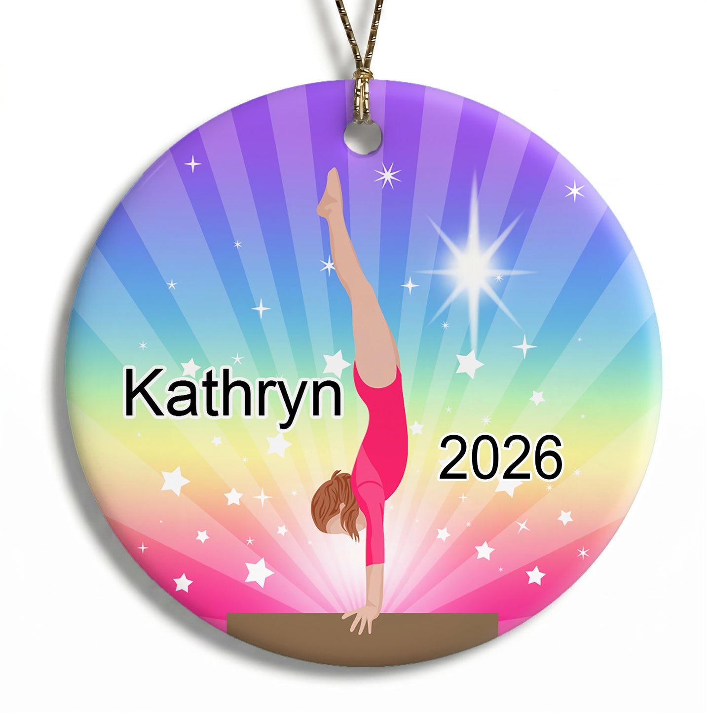 Gymnastics Dreams Christmas Ornament - Beam Design - Red Hair