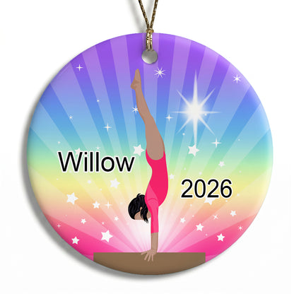 Gymnastics Dreams Christmas Ornament - Beam Design - Medium Skin with Black Hair