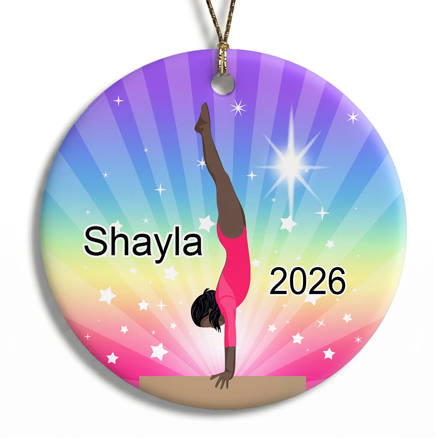 Gymnastics Dreams Christmas Ornament - Beam Design - Black / African American