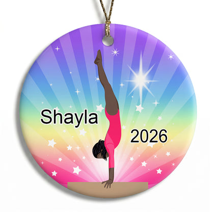 Gymnastics Dreams Christmas Ornament - Beam Design - Black / African American