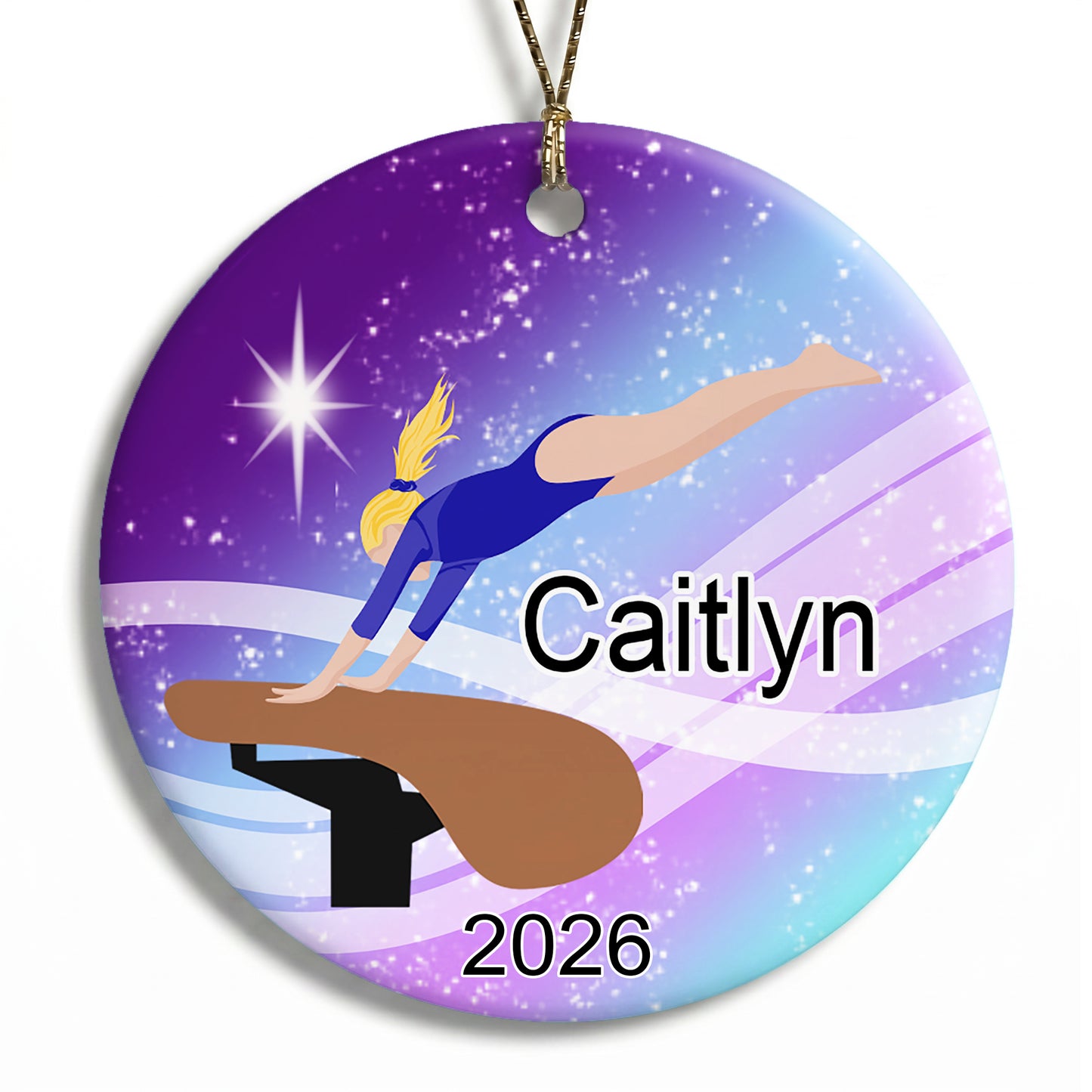 Gymnastics Dreams Christmas Ornament - Vault Design - Blonde Hair