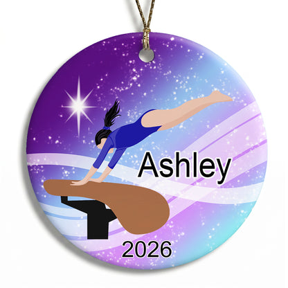 Gymnastics Dreams Christmas Ornament - Vault Design - Black Hair