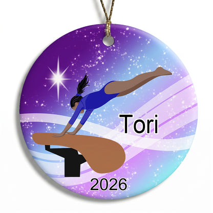 Gymnastics Dreams Christmas Ornament - Vault Design - Black / African American