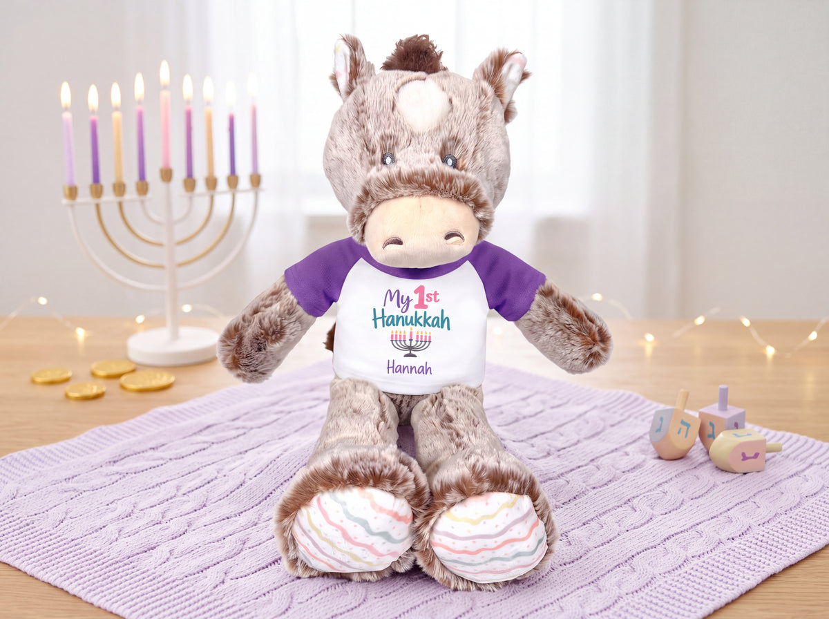 Personalized Hanukkah Stuffed Horse - 12 Inch Plush Promise Pony - Custom Hanukkah Gift